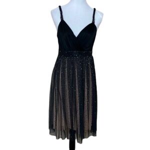 BCBGMaxAzria Black and Tan Sparkle Midi Dress